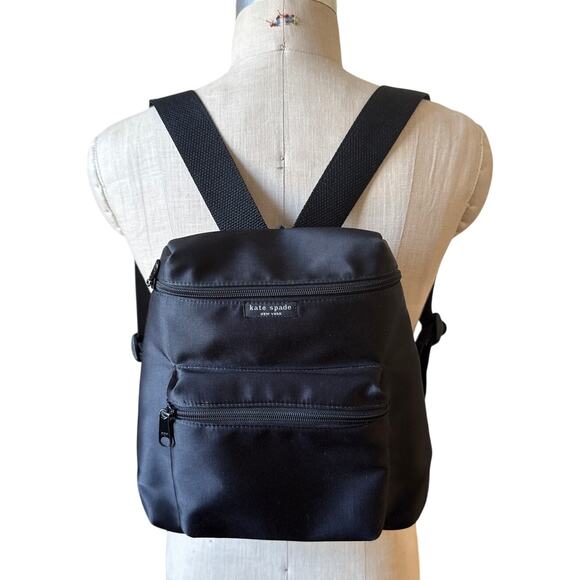 Vintage Kate Spade Zip Nylon Black Backpack 90s Y2K - Picture 1 of 6